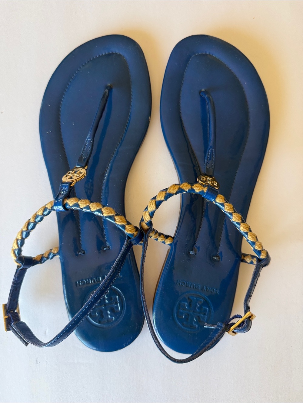 Tory Burch Sandals blue patent leather T-strap sz 8